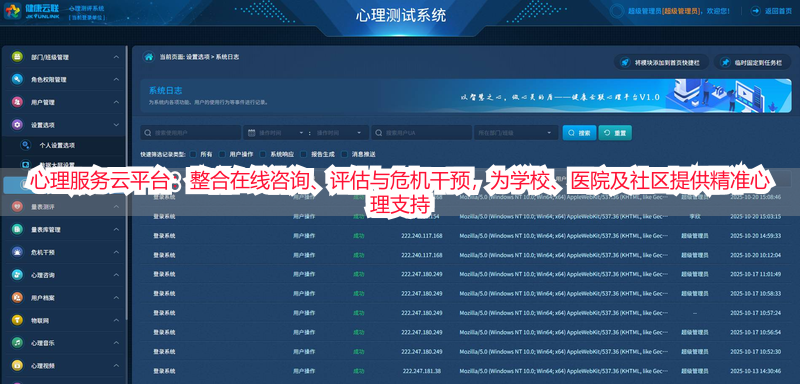 心理服务云平台：整合在线咨询、评估与危机干预，为学校、医院及社区提供精准心理支持