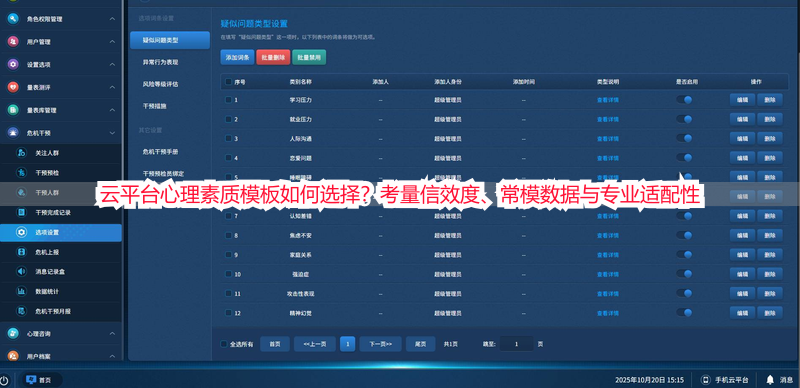 云平台心理素质模板如何选择？考量信效度、常模数据与专业适配性